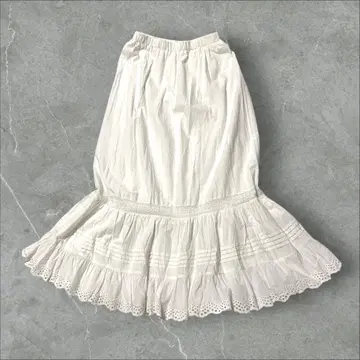 리브라큐 빈티지라이크 볼륨 레이스 스커트 롱 레이스 화이트