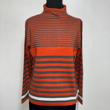 인기 새상품 스트레치 보더 니트 미세스 보틀넥 오렌지 x 그레이