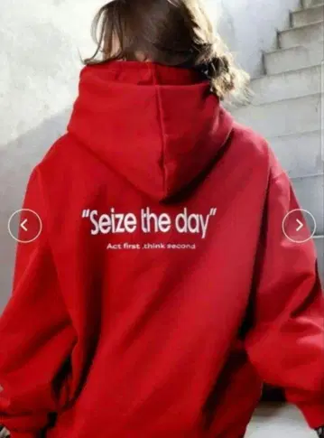 EVRIS 백 프린트 후드티 레드