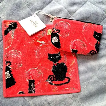 FEILER 슈니르 직조 타월 손수건 파우치 세트 검은 고양이 코랄 핑크