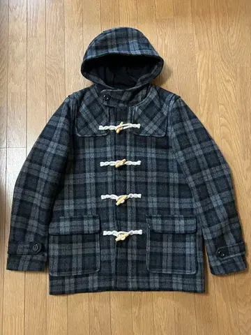 더플 코트 그레이 계열 체크 울 혼방 남성용 L 사이즈