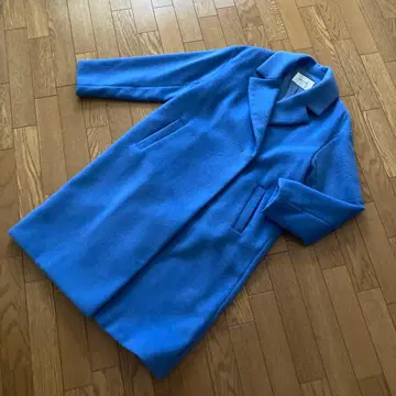 OPAQUE.CLIP 선명한 블루 울 롱 코트 오버 사이즈