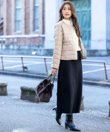 ANYSIS [ 2WAY ] 노카라 다운 자켓 베이지