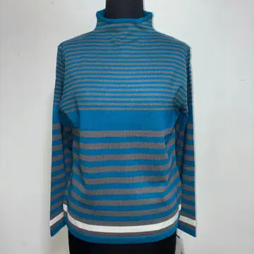 인기 새상품 스트레치 보더 니트 미세스 보틀넥 블루 x 그레이