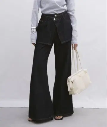 Aunt Marie's 레이어드 플레어 데님 팬츠 스커트