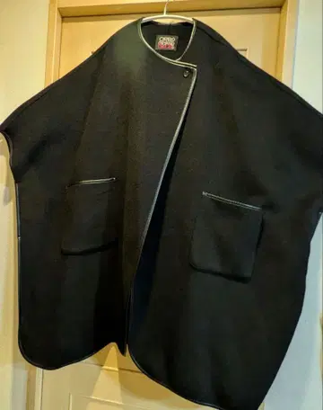 블랙 울 판초 스타일 아우터