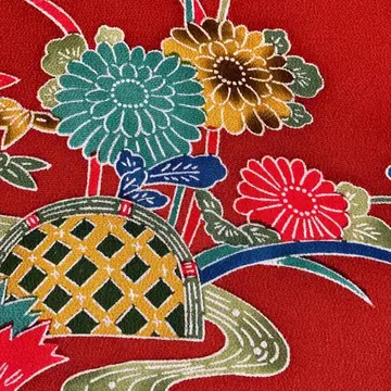 순수 실크 홍가타 크레이프 원단 기모노 호몬기 A