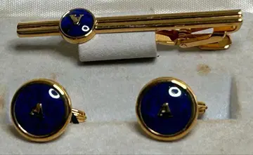 아쿠아스큐텀 커프 링크스 넥타이핀 세트 골드 x 블루