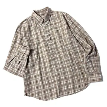 [ 새상품급 ] 라코 긴팔 셔츠 하프 버튼 체크 무늬 코튼 일본제 40