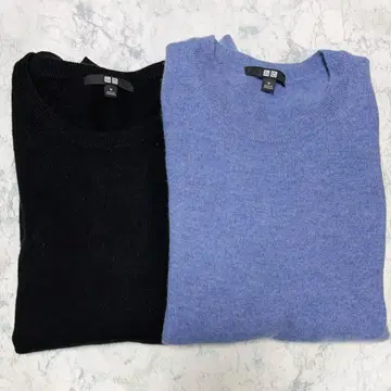 유니클로 캐시미어 100% 긴팔 니트 세트 M 사이즈 블랙, 파랑