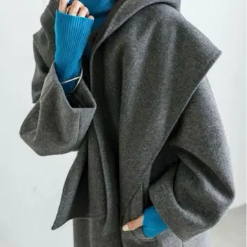 택 포함 미사용 미스틱 스톨 후드 부착 코트 차콜 그레이