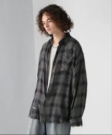 HARE BIG 데미지 체크 셔츠