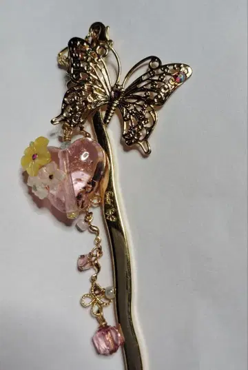 시미즈자카 유리관 헤어콤 나비 핑크 하트 teftef