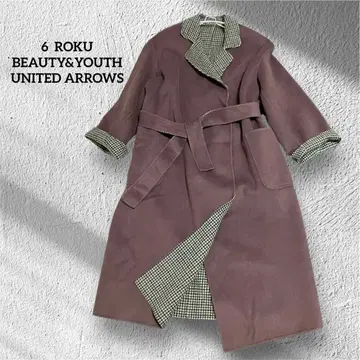 roku 6 더블 리버 가운 코트 모카/체크 38