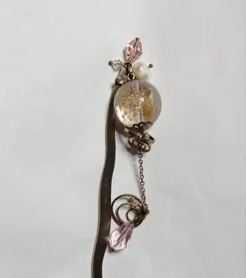 시미즈자카 유리관 헤어콤 핑크 구슬 teftef