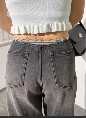 EVRIS / 허리 비쥬 와이드 데님 팬츠