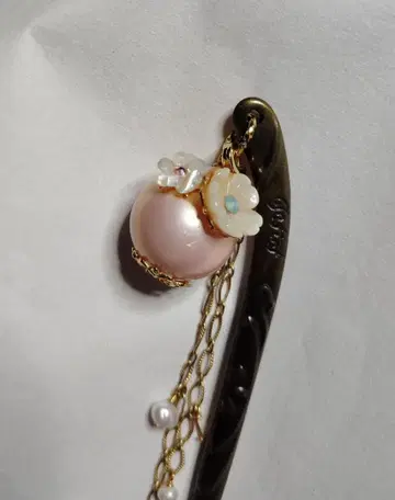 시미즈자카 유리관 헤어콤 펄 꽃 핑크 teftef