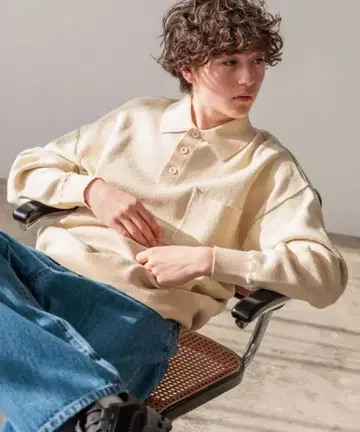 [ 택 포함 새상품 ] niko and - 무지 자카드 니트 피케 셔츠