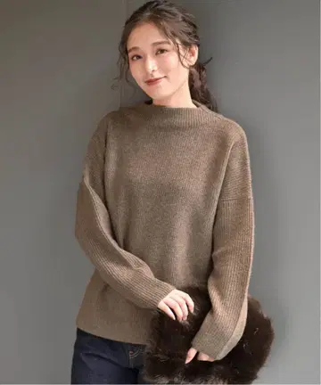 라토타리테 브라운 볼륨 슬리브 니트 울 캐시미어