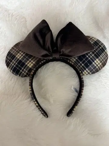 미니 마우스 귀 머리띠 체크 무늬