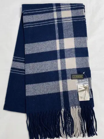캐시미어 체크 무늬 스톨 네이비