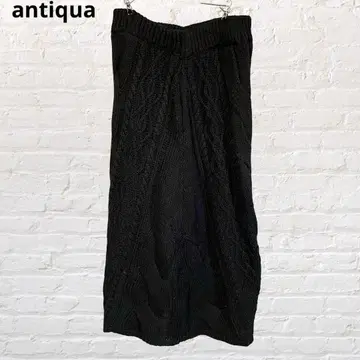 6532 안티카 케이블 니트 타이트 스커트 블랙 허리밴딩 두꺼운 원단 롱