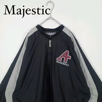 Majestic 블랙 그레이 하프 지퍼 나일론 풀오버 자켓 XL