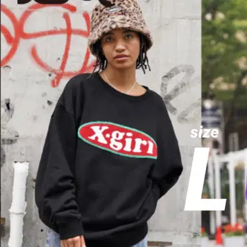 [ Xgirl 엑스걸 ] 로고 트레이닝복 맨투맨 블랙 L