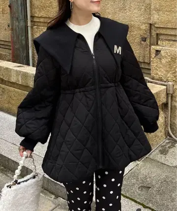 빅 칼라 퀼팅 페플럼 블루종