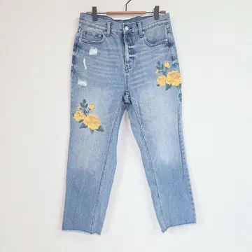 GU 플라워 자수 데미지 데님 청바지 컷오프 L 사이즈