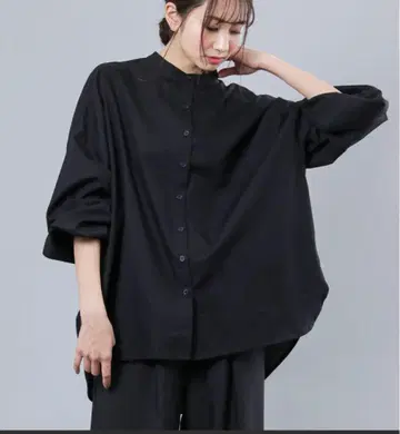 택 포함 미사용 새상품 밴드 카라 셔츠 블랙