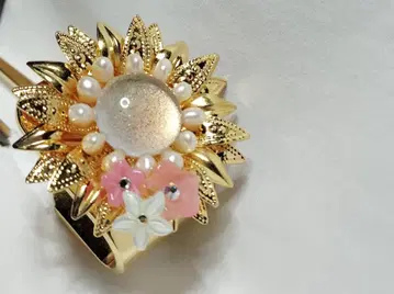 시미즈자카 유리관 헤어콤 이리스 해바라기 꽃 골드 teftef