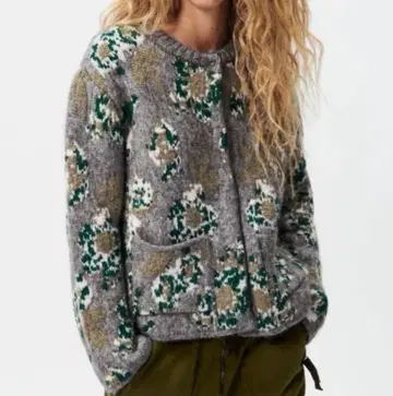 ZARA 꽃 패턴 니트 가디건 긴팔 size L