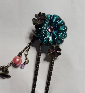 시미즈자카 유리관 헤어콤 블루 꽃 teftef