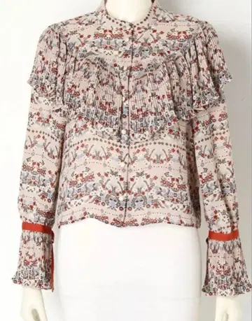 릴리 브라운 플라워 플리츠 블라우스