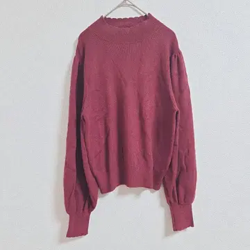 잉그 하이넥 니트 M 보르도 컬러 버건디 스캘럽 넥