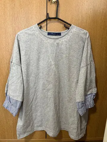 드럭 스토어즈 그레이 자수 오분소매 T셔츠 L 사이즈