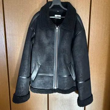 joker London 블랙 점퍼 인조 가죽 무스탕 보아