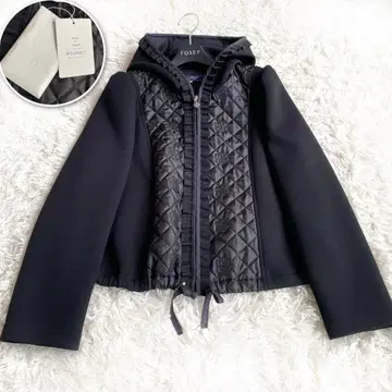 M'S GRACY 까멜리아 자수 퀼팅 후드 자켓 블랙 38