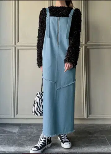 새상품 데님 오버롤 스커트 L 주노아 꼼사