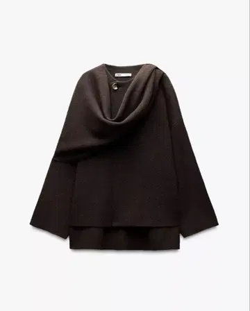 ZARA 숏 니트 코트 S-M 다크 브라운 스카프 포함