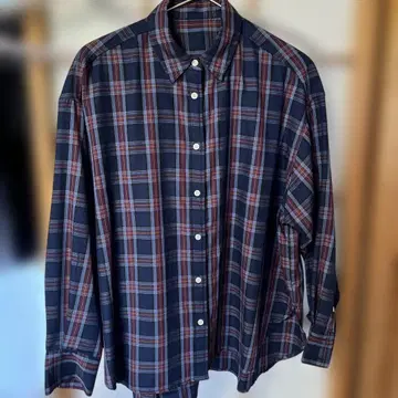 모듬 체크 BIG 셔츠 블루 타탄 체크 스트랩 택 없음 중고
