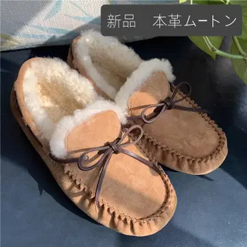 새상품 천연 가죽 무스탕 피모일체 도톰 퍼 따뜻한 여성용 모카신