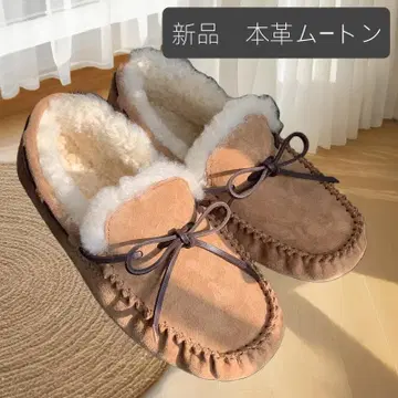 새상품 천연 가죽 무스탕 피모일체 도톰 퍼 따뜻한 여성용 모카신