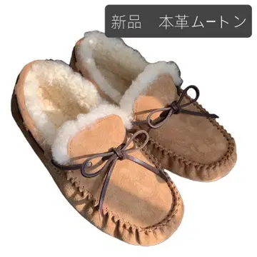 새상품 천연 가죽 무스탕 피모일체 도톰 퍼 따뜻한 여성용 모카신