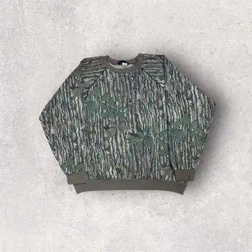 구제 의류 80s USA제 army 래글런 맨투맨 리얼 트리 패턴 XL