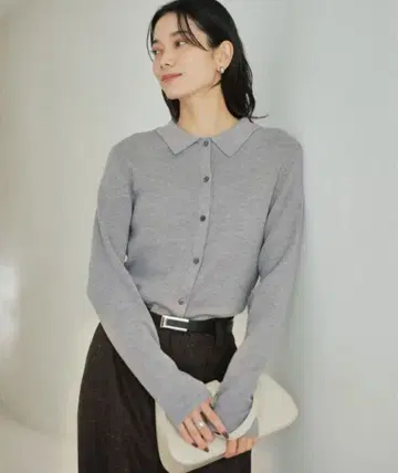 울 칼라 니트 가디건 그린 라벨 릴랙싱