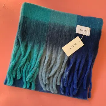 블록 체크 샤기 프린지 머플러