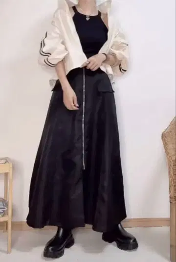 시마무라 Arc reve chico 님 트윌 ZIP 플레어 스커트 블랙