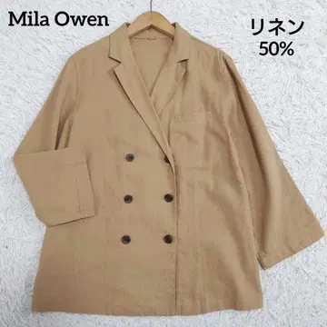 미라 오웬 스코치 버튼 더블 셔츠 자켓 린넨 혼방 마 혼방 베이지